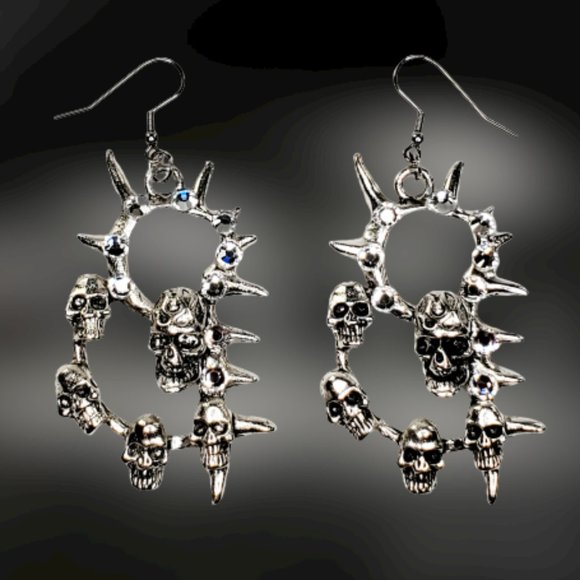 Skull with Multi Skulls Dangle Earring with Swarovski Crystals. New!!! - Picture 1 of 6